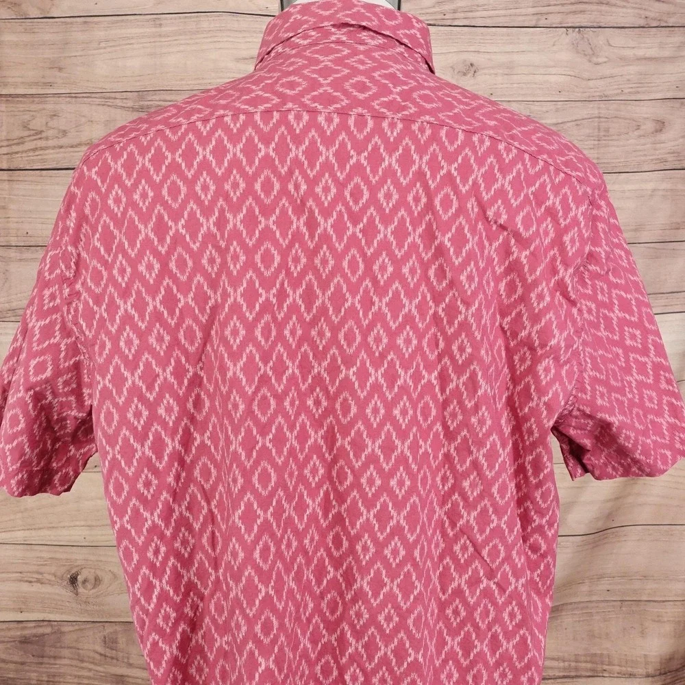 Banana‎ Republic Shirt Mens XL Red Stretch Soft Wash Slim Fit Ikat Print